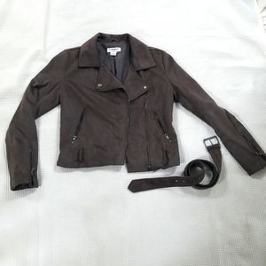 Faux suede cropped grey moto jacket